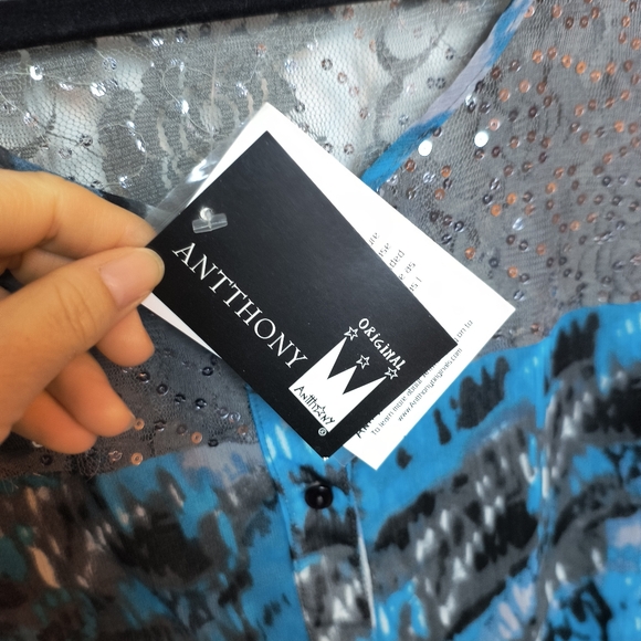 *Original Antthony* Blue Sheer Tunic High low Top Flutter Sleeves 10p - Picture 3 of 9